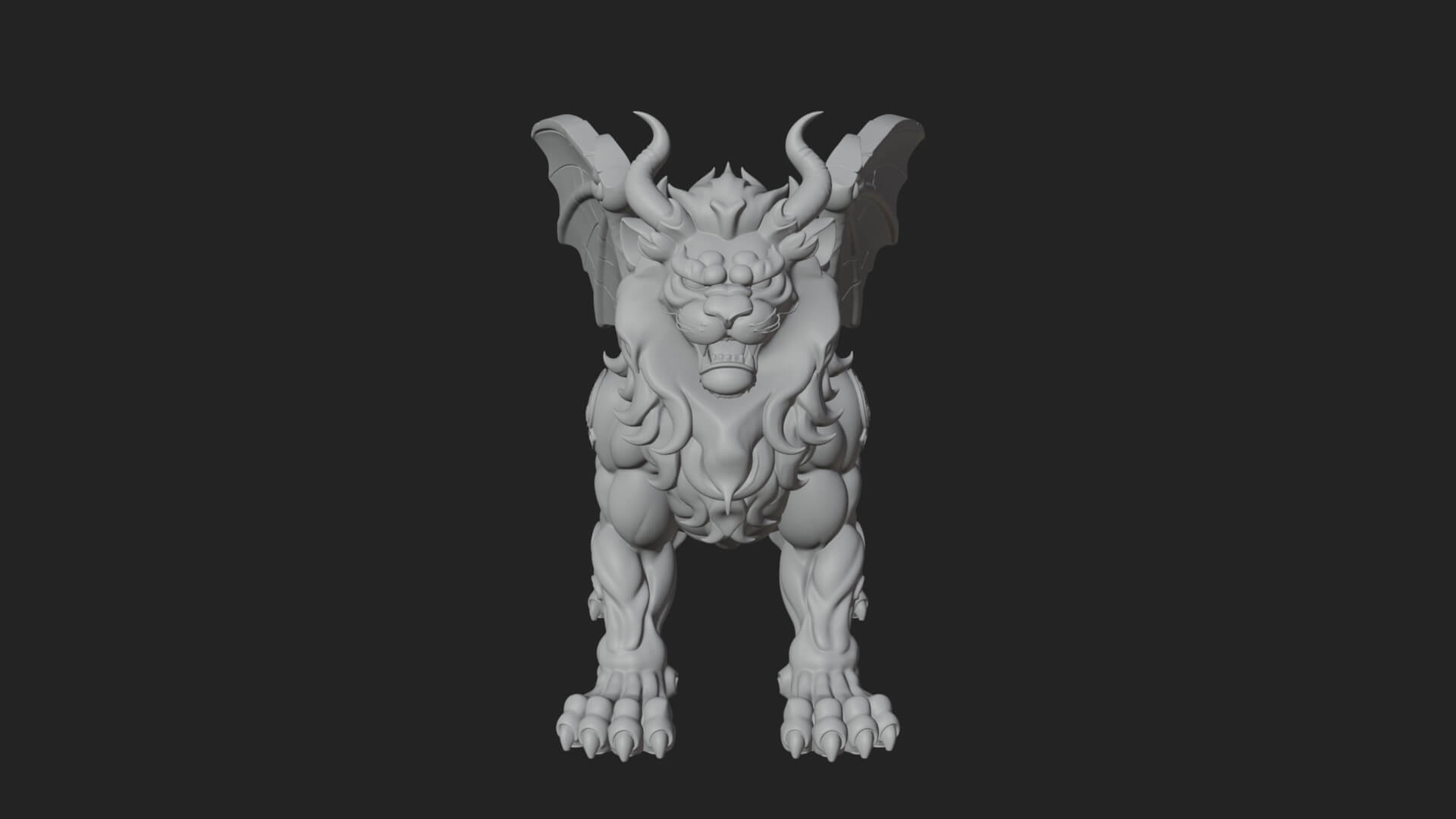Winged Lion Demon Statue Design 4 3D Print Model 3D Model