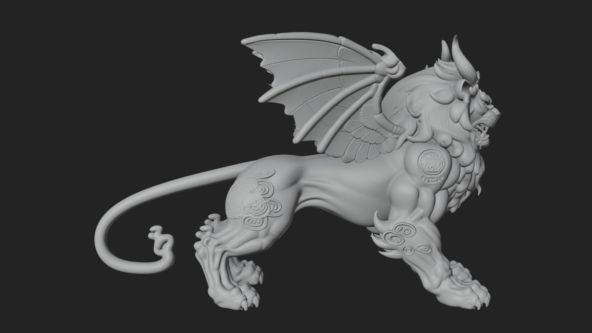 Winged Lion Demon Statue Design 4 3D Print Model 3D Model