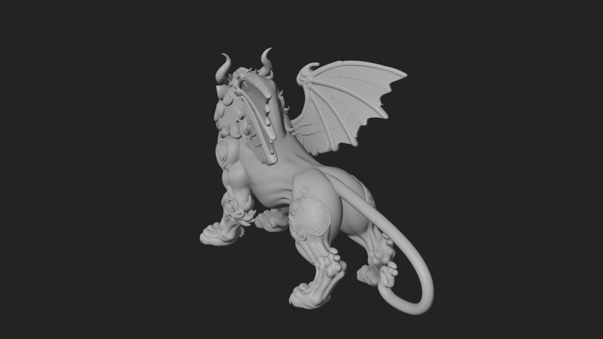 Winged Lion Demon Statue Design 4 3D Print Model 3D Model