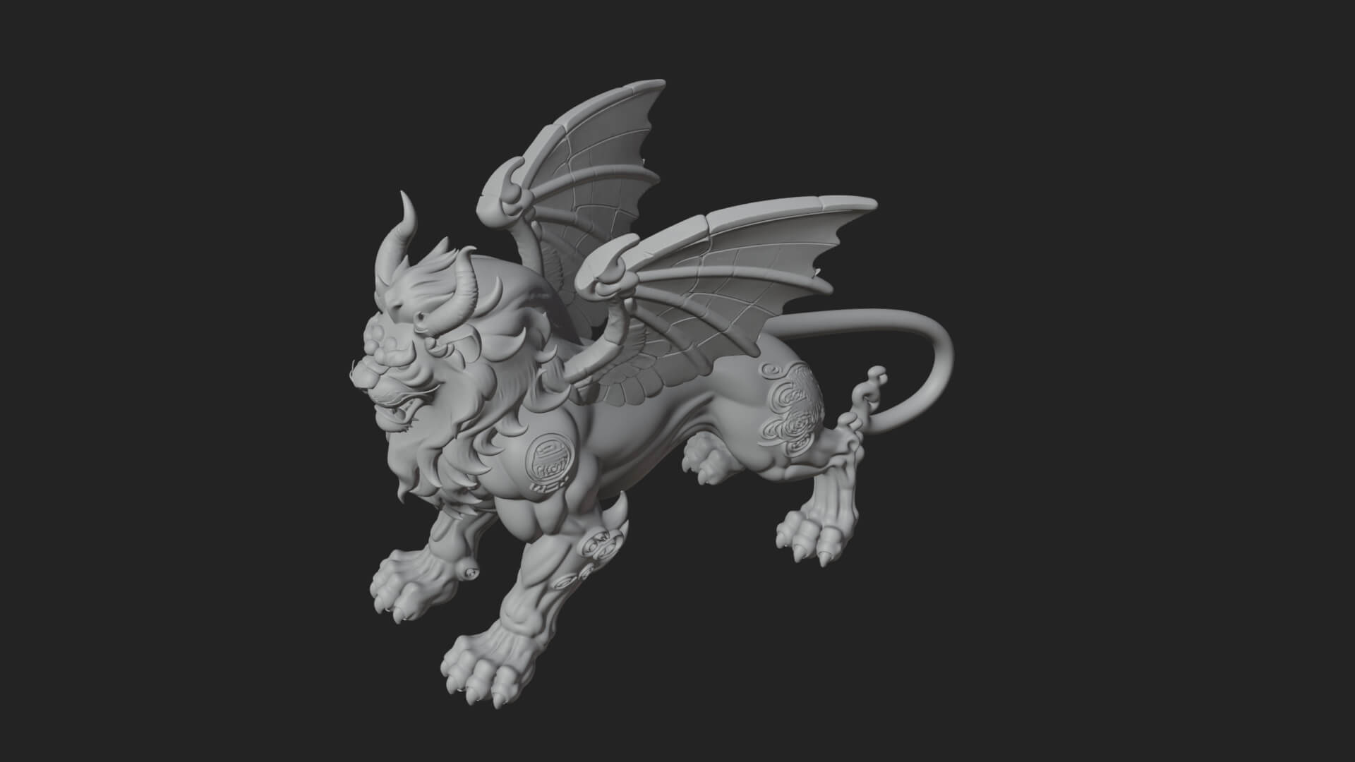 Winged Lion Demon Statue Design 4 3D Print Model 3D Model