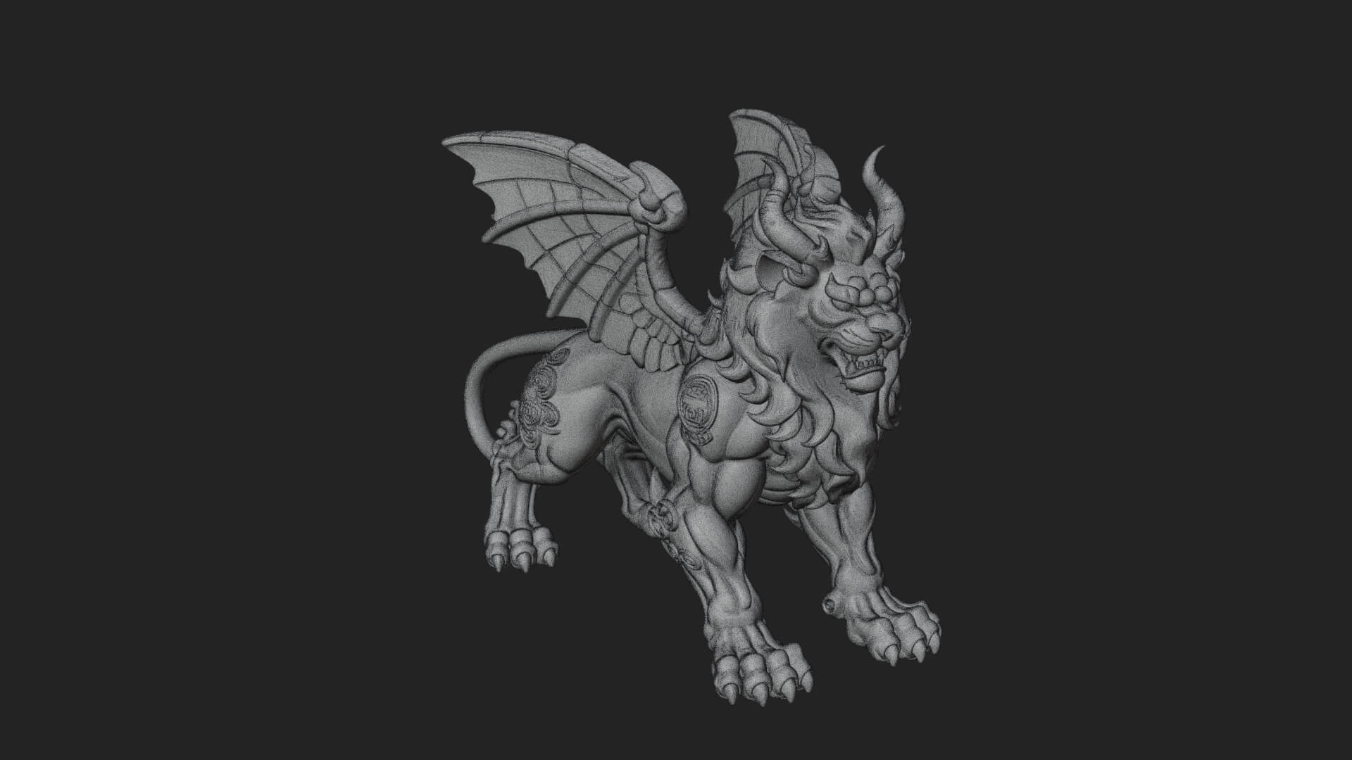 Winged Lion Demon Statue Design 4 3D Print Model 3D Model