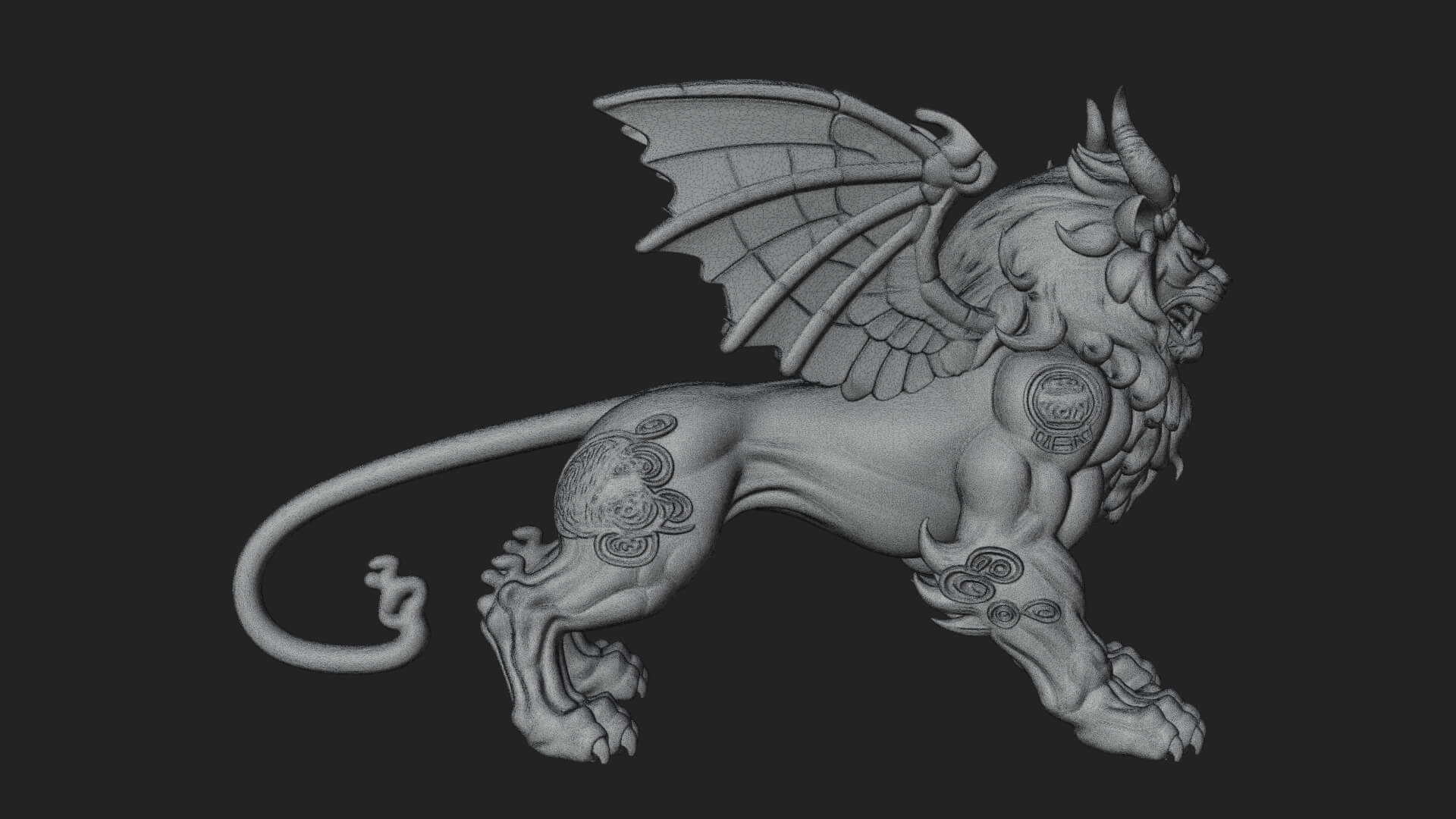 Winged Lion Demon Statue Design 4 3D Print Model 3D Model