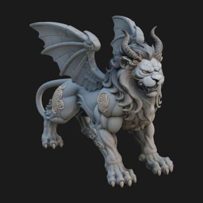 Winged Lion Demon Statue Design 4 3D Print Model