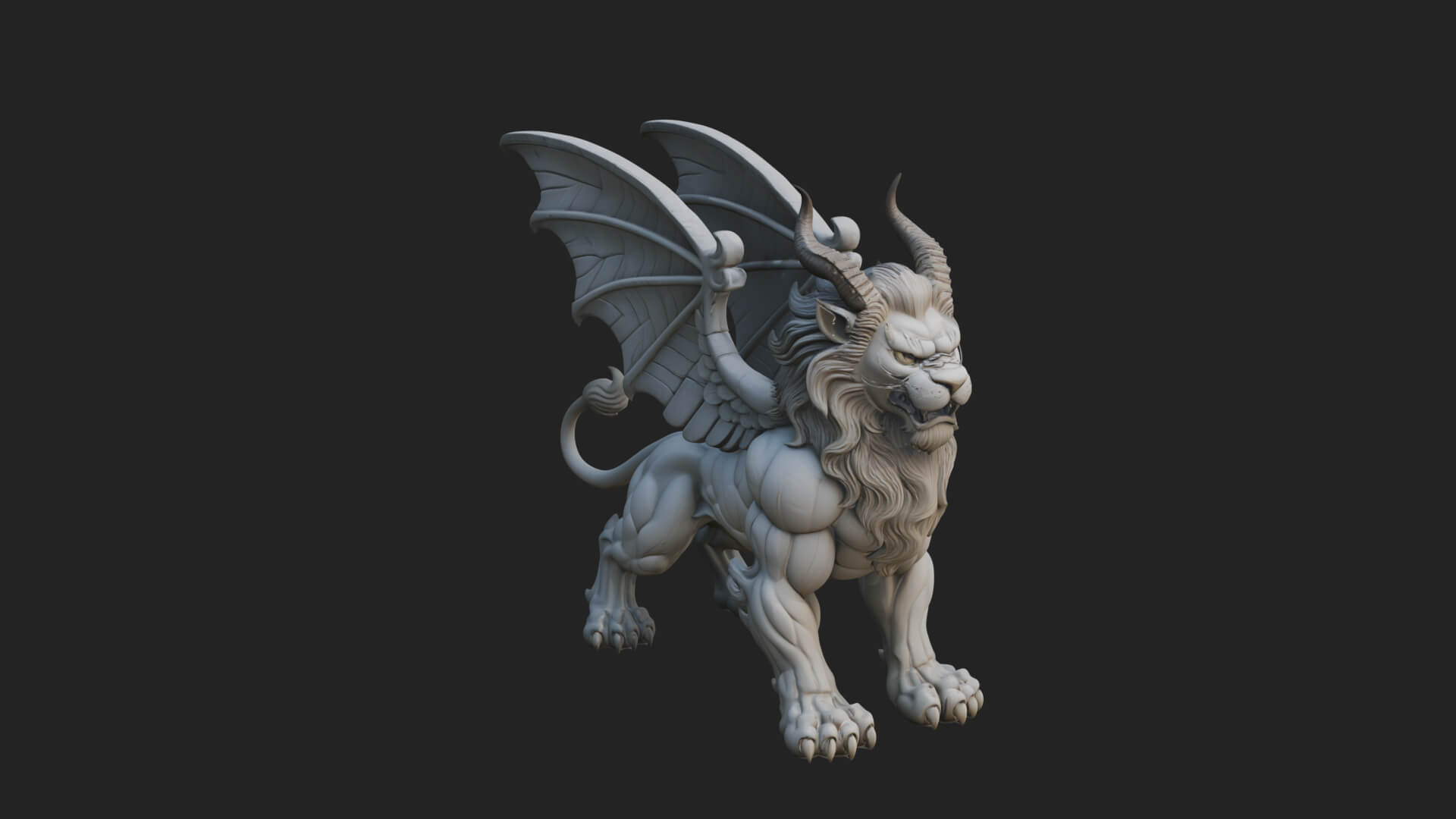 Winged Lion Demon Statue Design 5 3D Print Model 3D Model