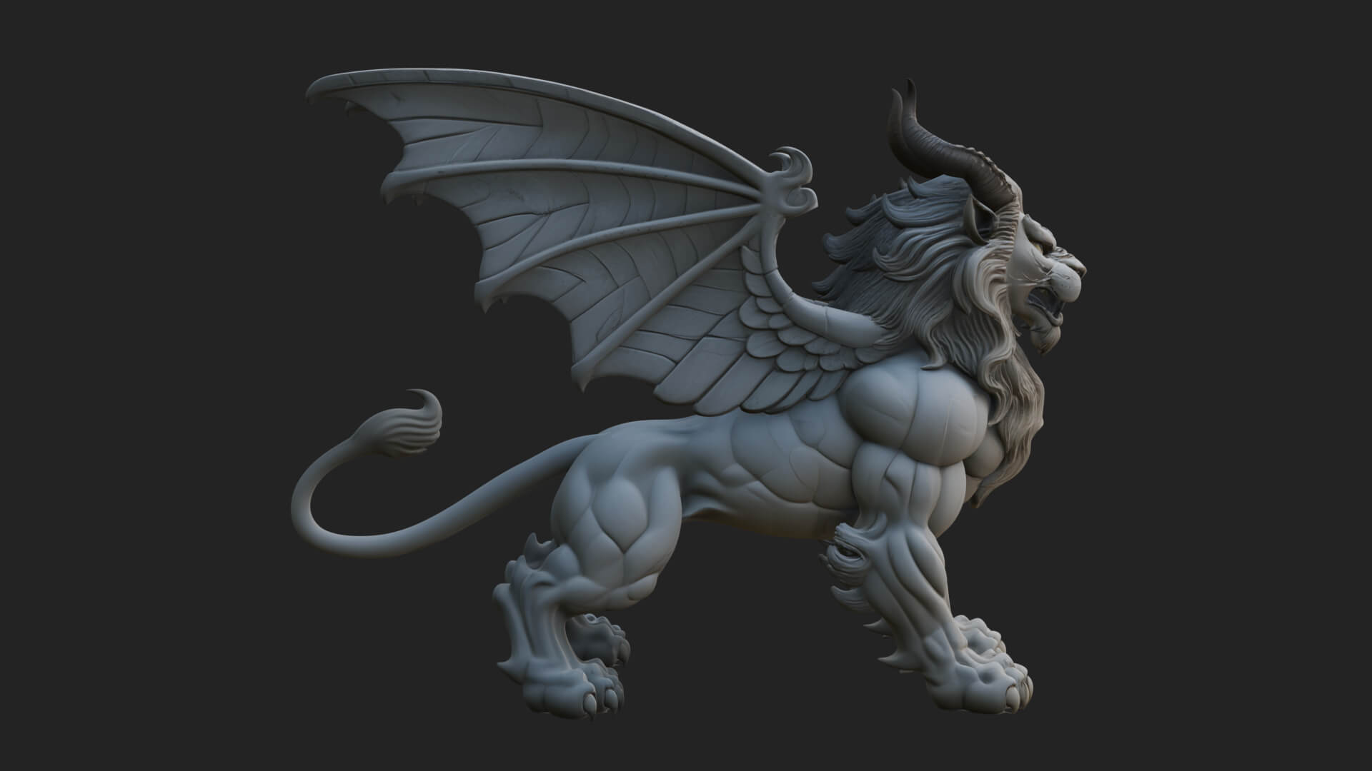 Winged Lion Demon Statue Design 5 3D Print Model 3D Model