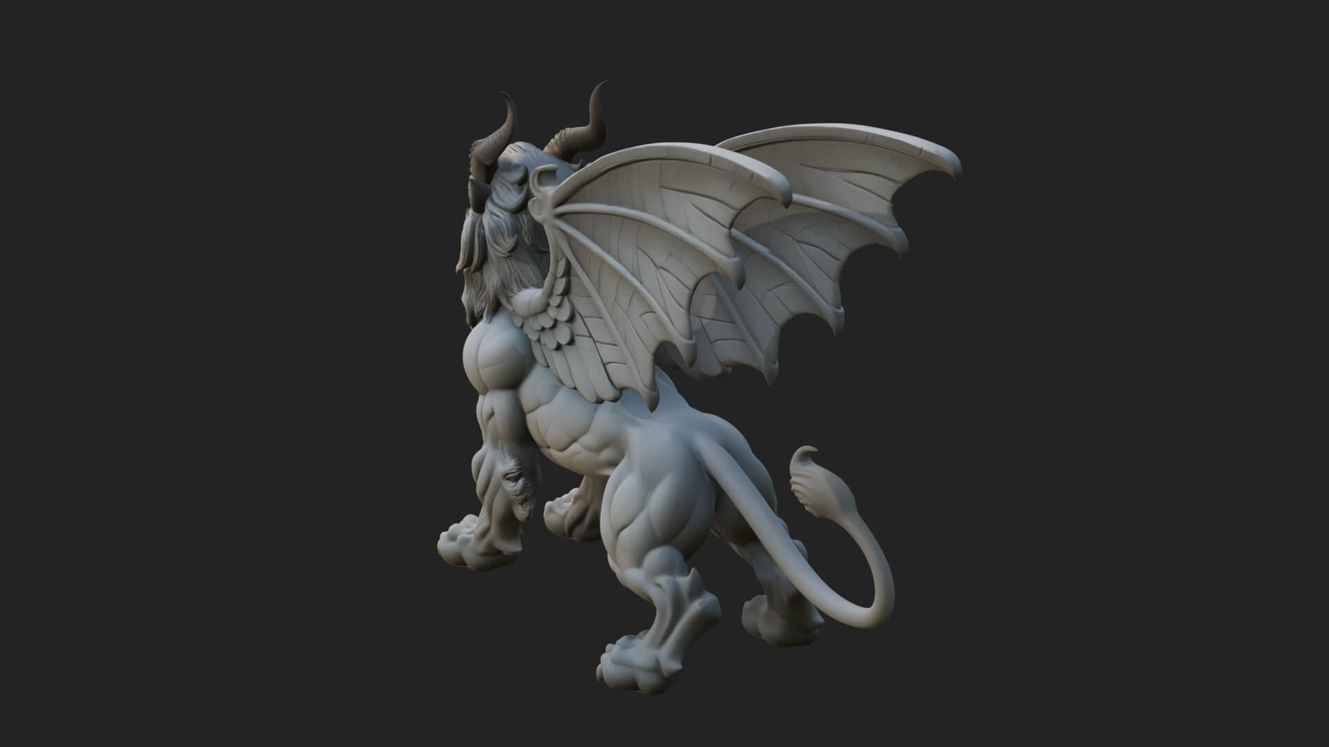Winged Lion Demon Statue Design 5 3D Print Model 3D Model