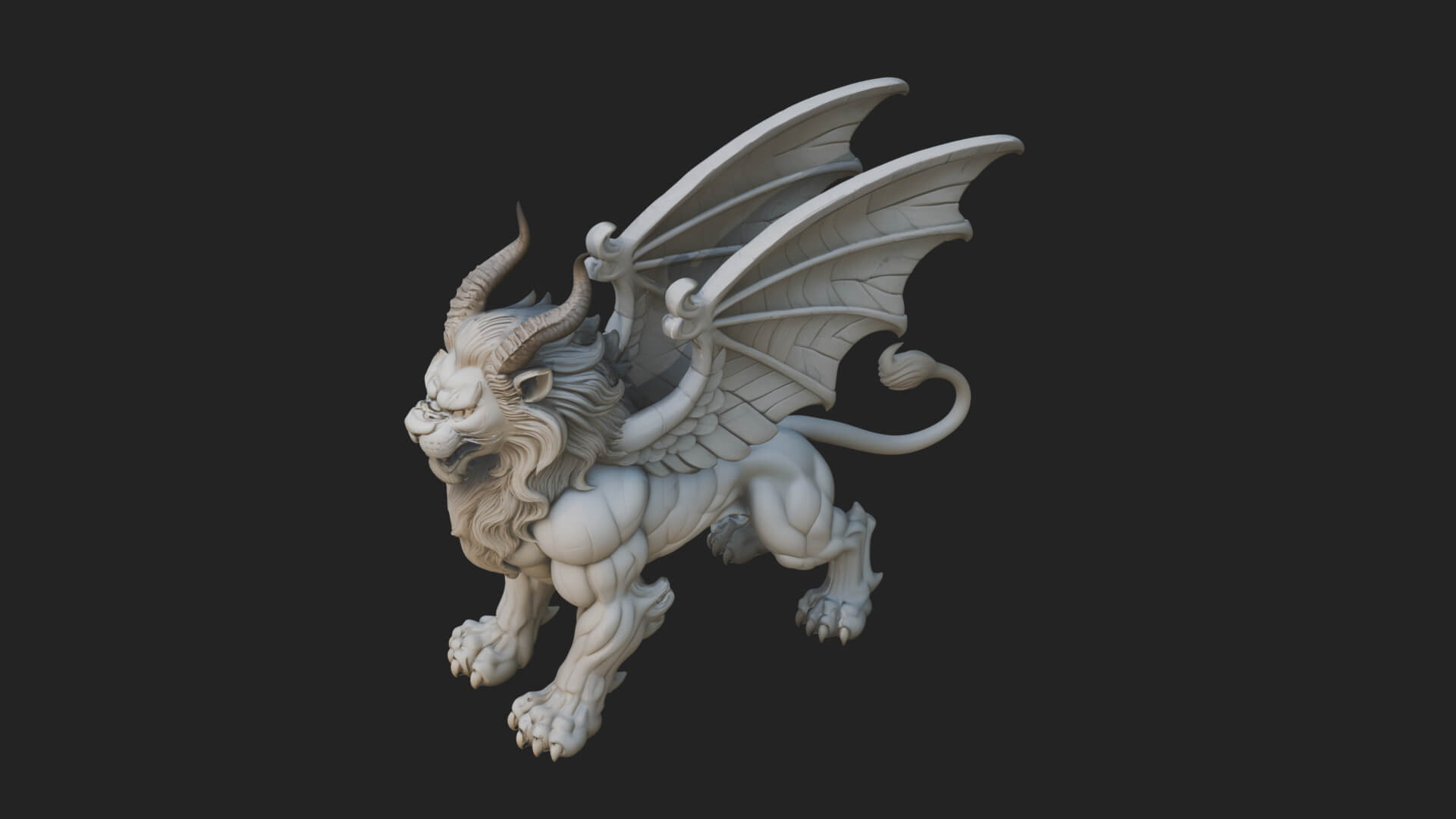 Winged Lion Demon Statue Design 5 3D Print Model 3D Model