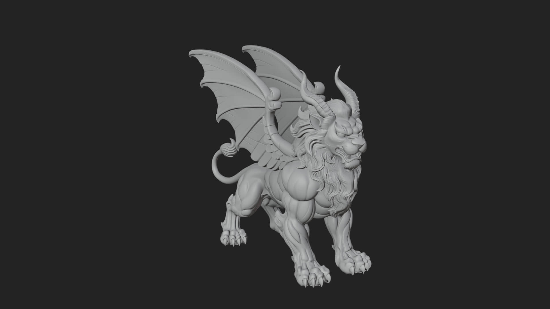 Winged Lion Demon Statue Design 5 3D Print Model 3D Model