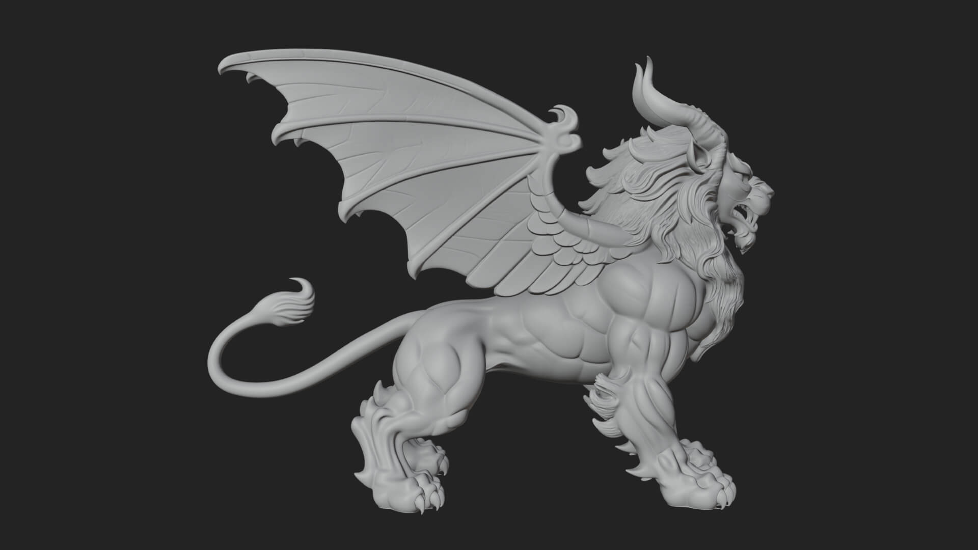 Winged Lion Demon Statue Design 5 3D Print Model 3D Model