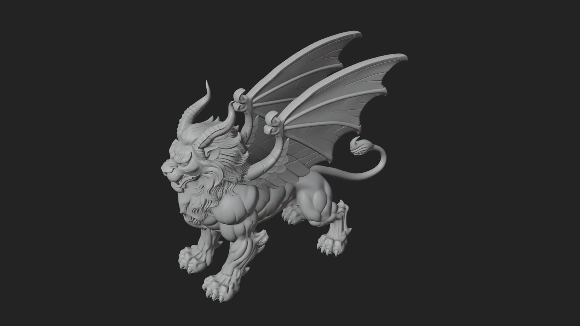 Winged Lion Demon Statue Design 5 3D Print Model 3D Model