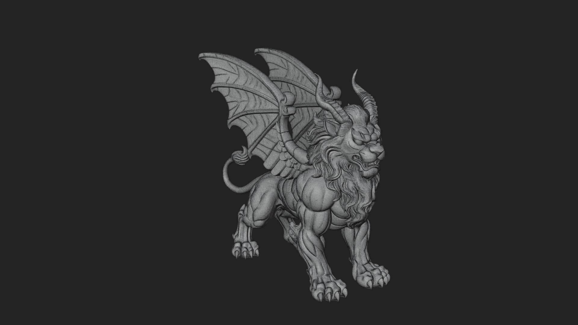 Winged Lion Demon Statue Design 5 3D Print Model 3D Model