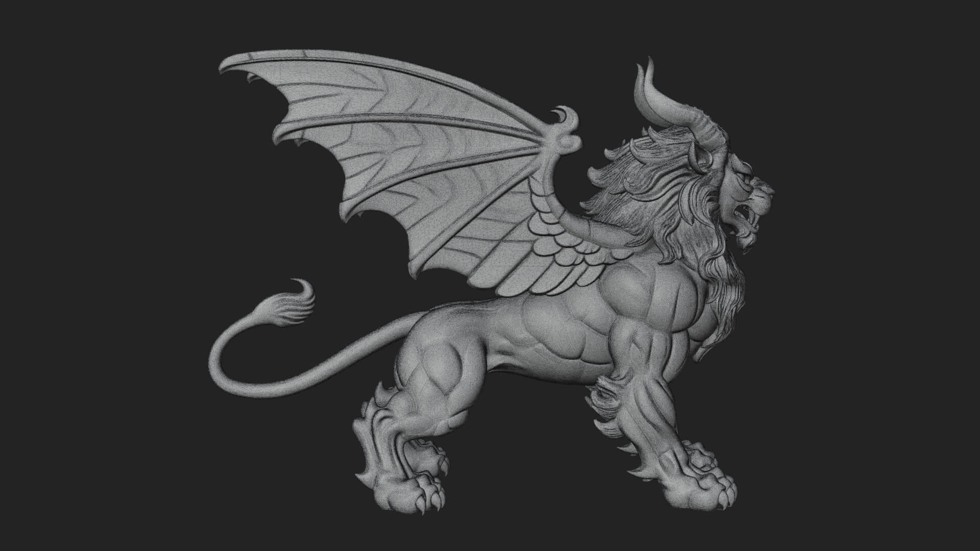 Winged Lion Demon Statue Design 5 3D Print Model 3D Model