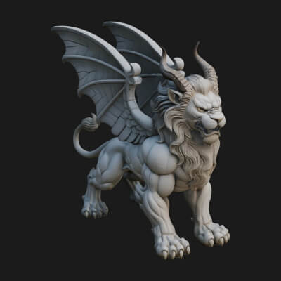 Winged Lion Demon Statue Design 5 3D Print Model