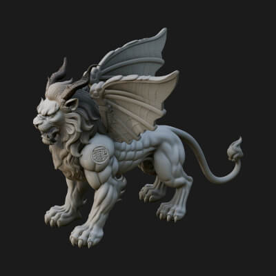 Winged Lion Statue Design 1 3D Print Model