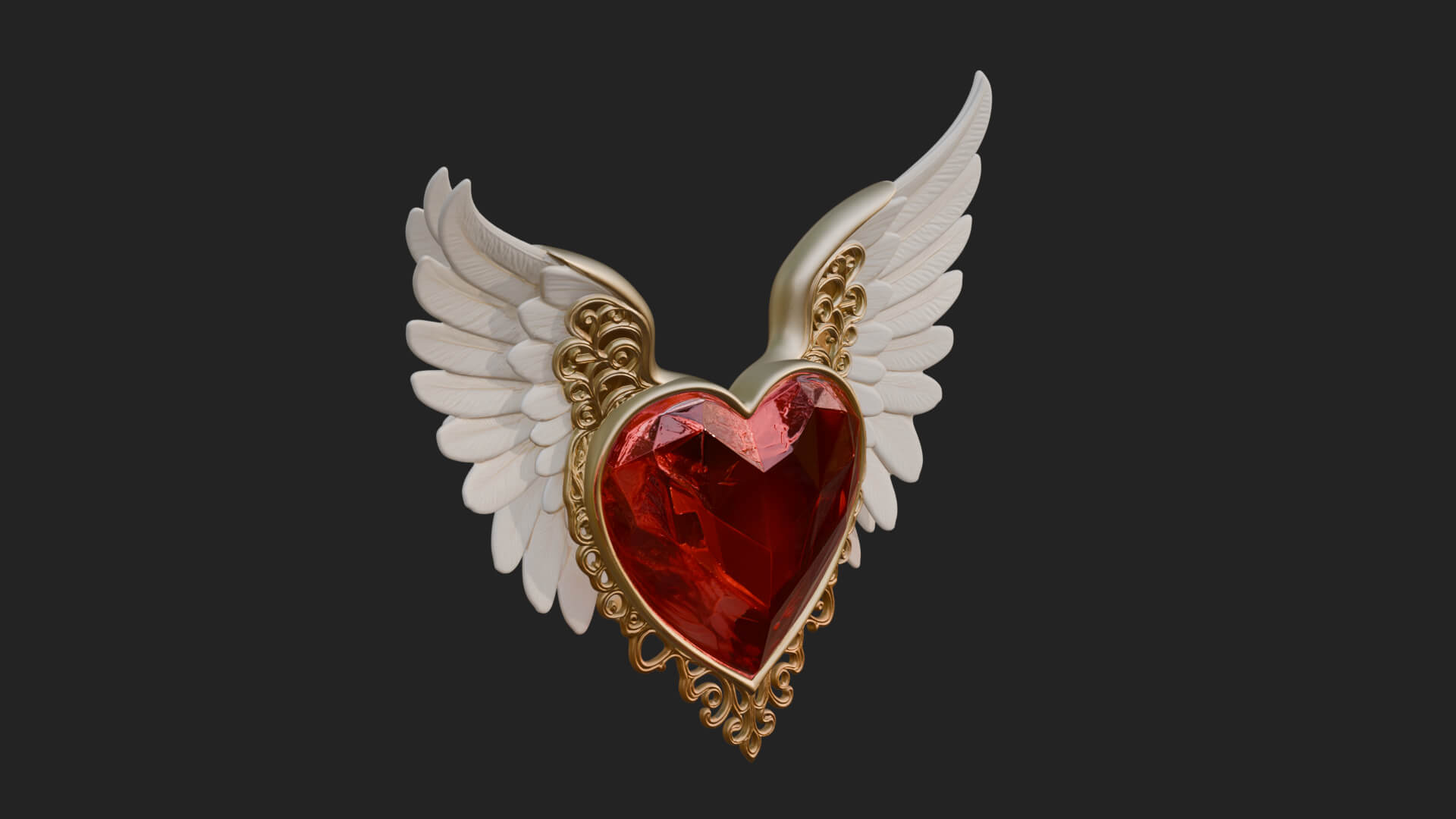 Winged Ruby Heart Ornament Design 1 3D Print Model 3D Model