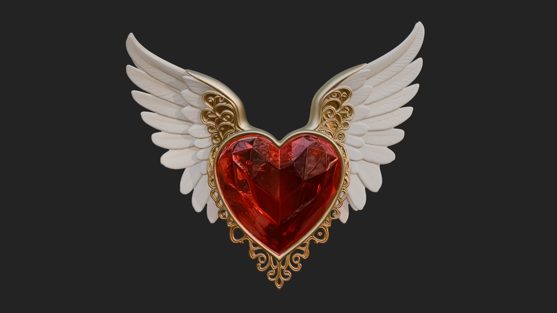 Winged Ruby Heart Ornament Design 1 3D Print Model 3D Model