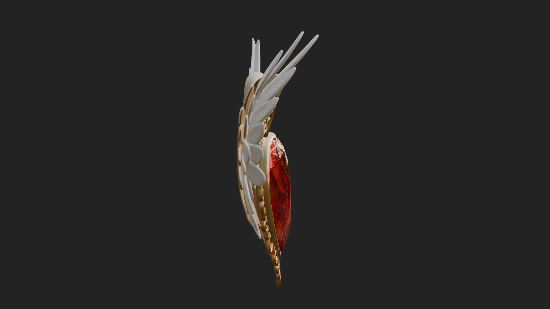 Winged Ruby Heart Ornament Design 1 3D Print Model 3D Model