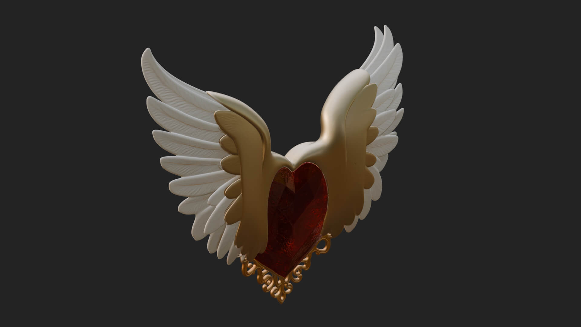 Winged Ruby Heart Ornament Design 1 3D Print Model 3D Model