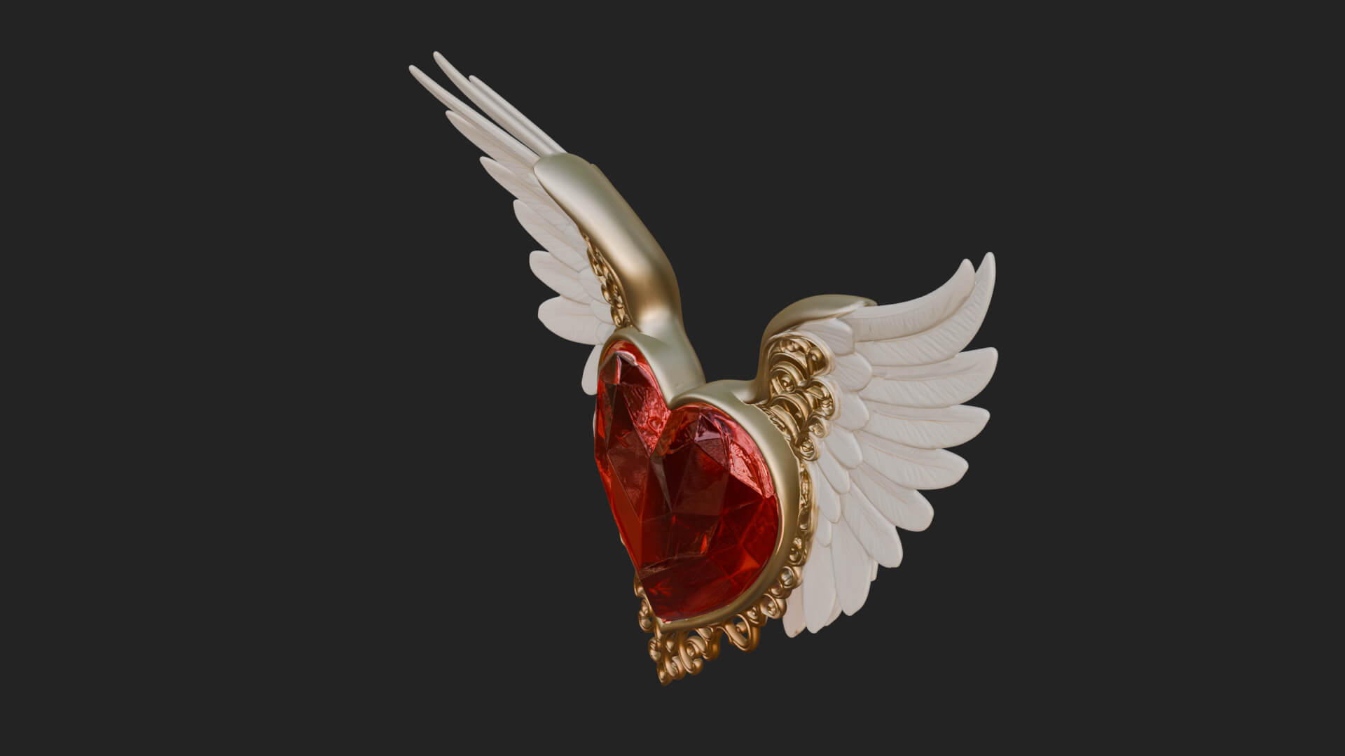 Winged Ruby Heart Ornament Design 1 3D Print Model 3D Model