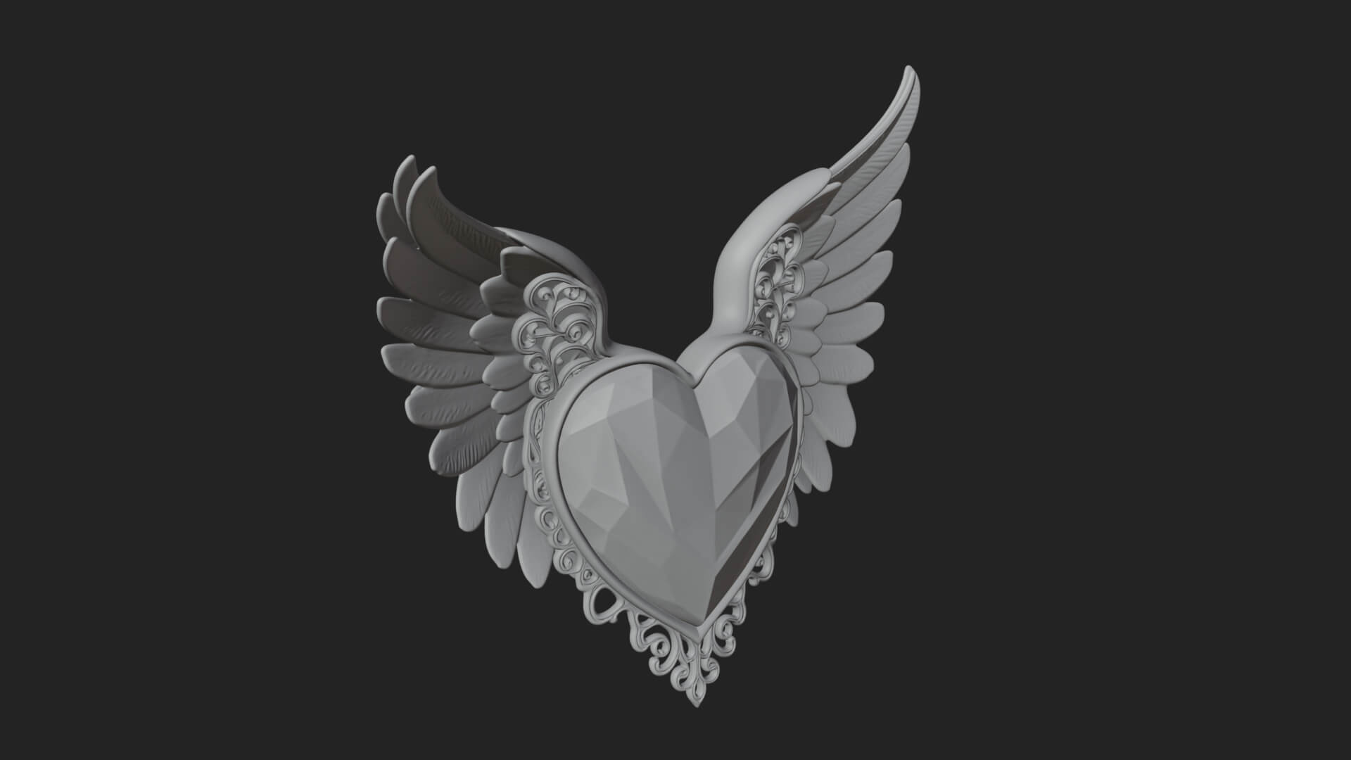 Winged Ruby Heart Ornament Design 1 3D Print Model 3D Model