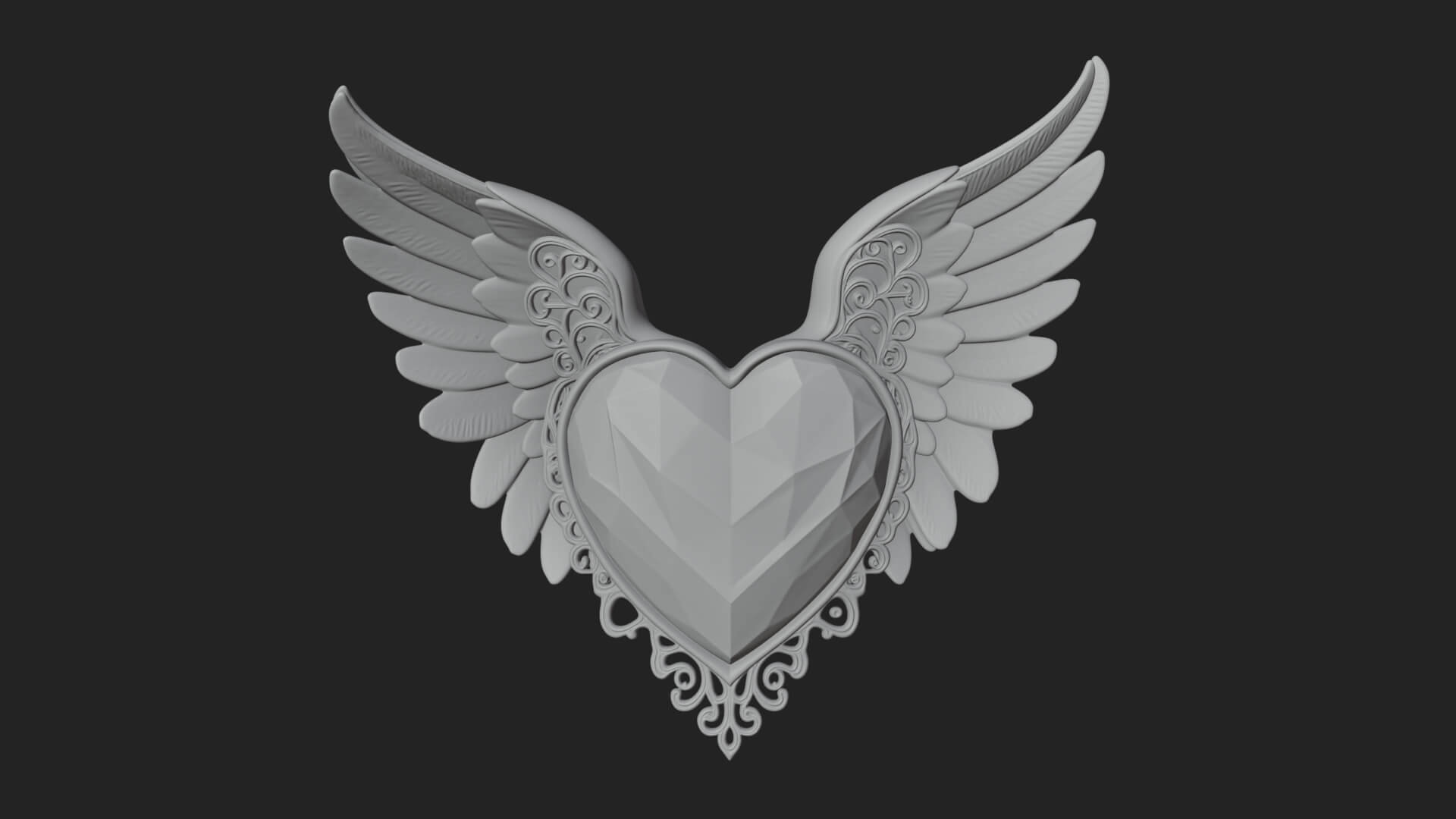Winged Ruby Heart Ornament Design 1 3D Print Model 3D Model