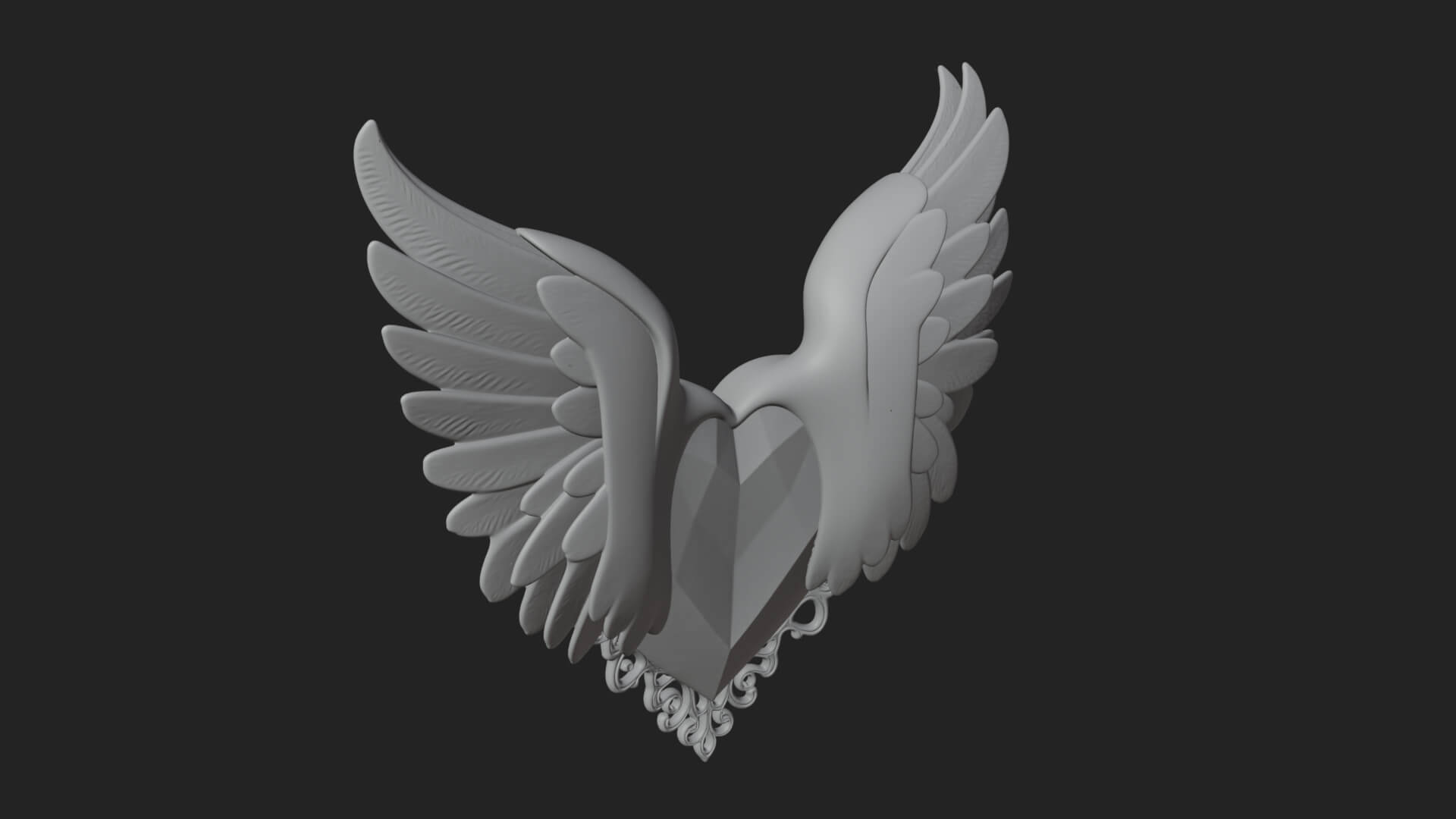 Winged Ruby Heart Ornament Design 1 3D Print Model 3D Model
