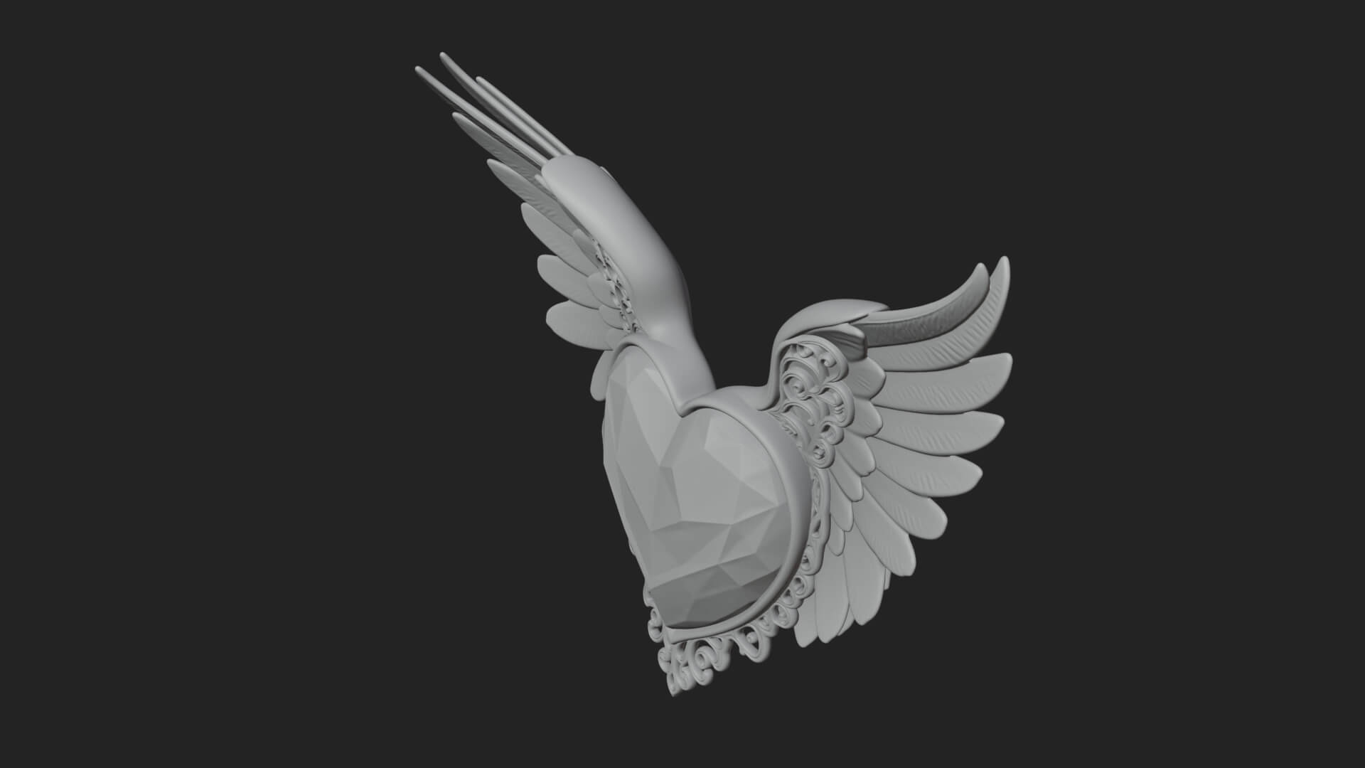 Winged Ruby Heart Ornament Design 1 3D Print Model 3D Model