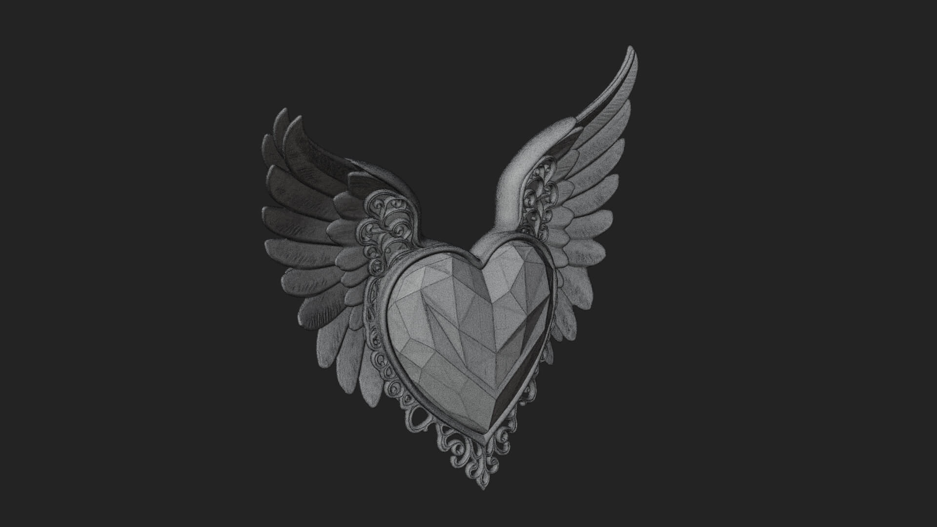 Winged Ruby Heart Ornament Design 1 3D Print Model 3D Model