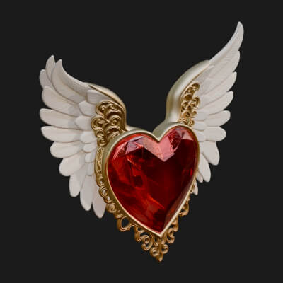 Winged Ruby Heart Ornament Design 1 3D Print Model