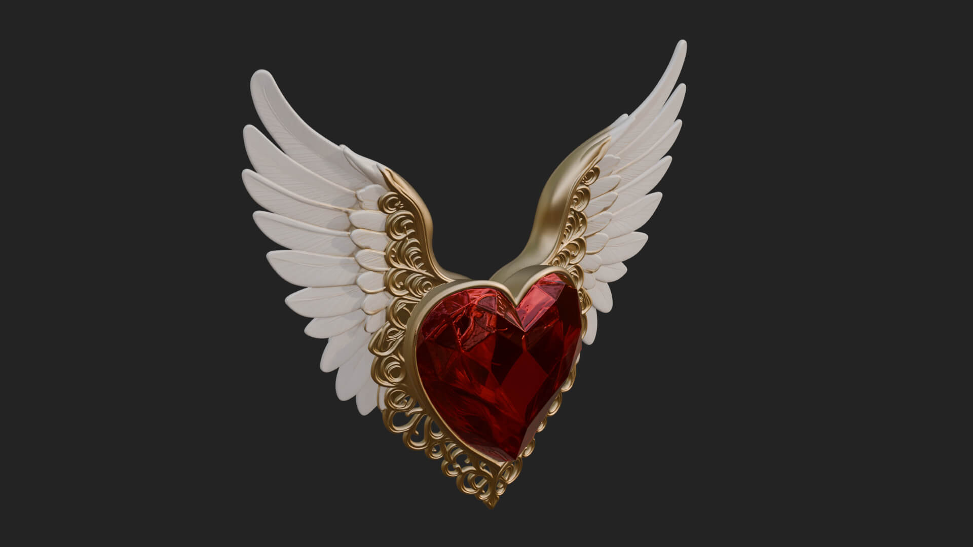 Winged Ruby Heart Ornament Design 2 3D Print Model 3D Model