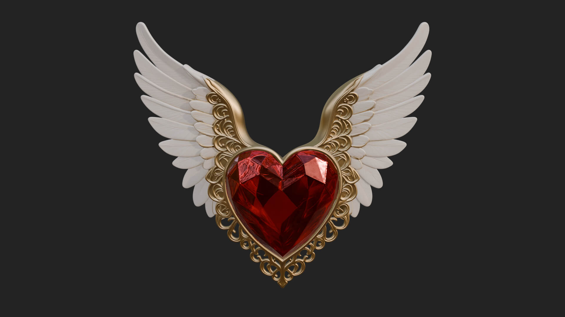 Winged Ruby Heart Ornament Design 2 3D Print Model 3D Model
