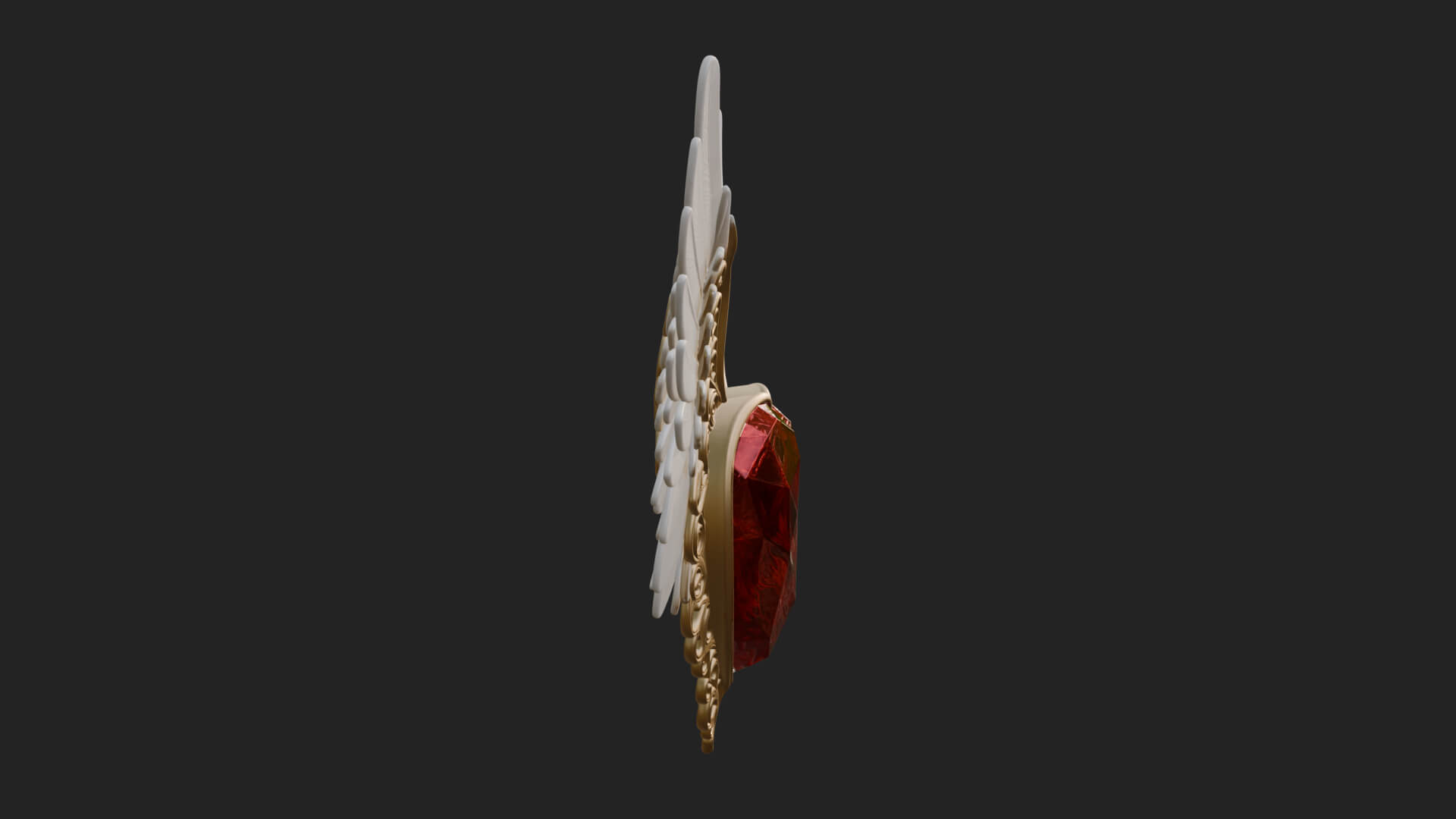 Winged Ruby Heart Ornament Design 2 3D Print Model 3D Model