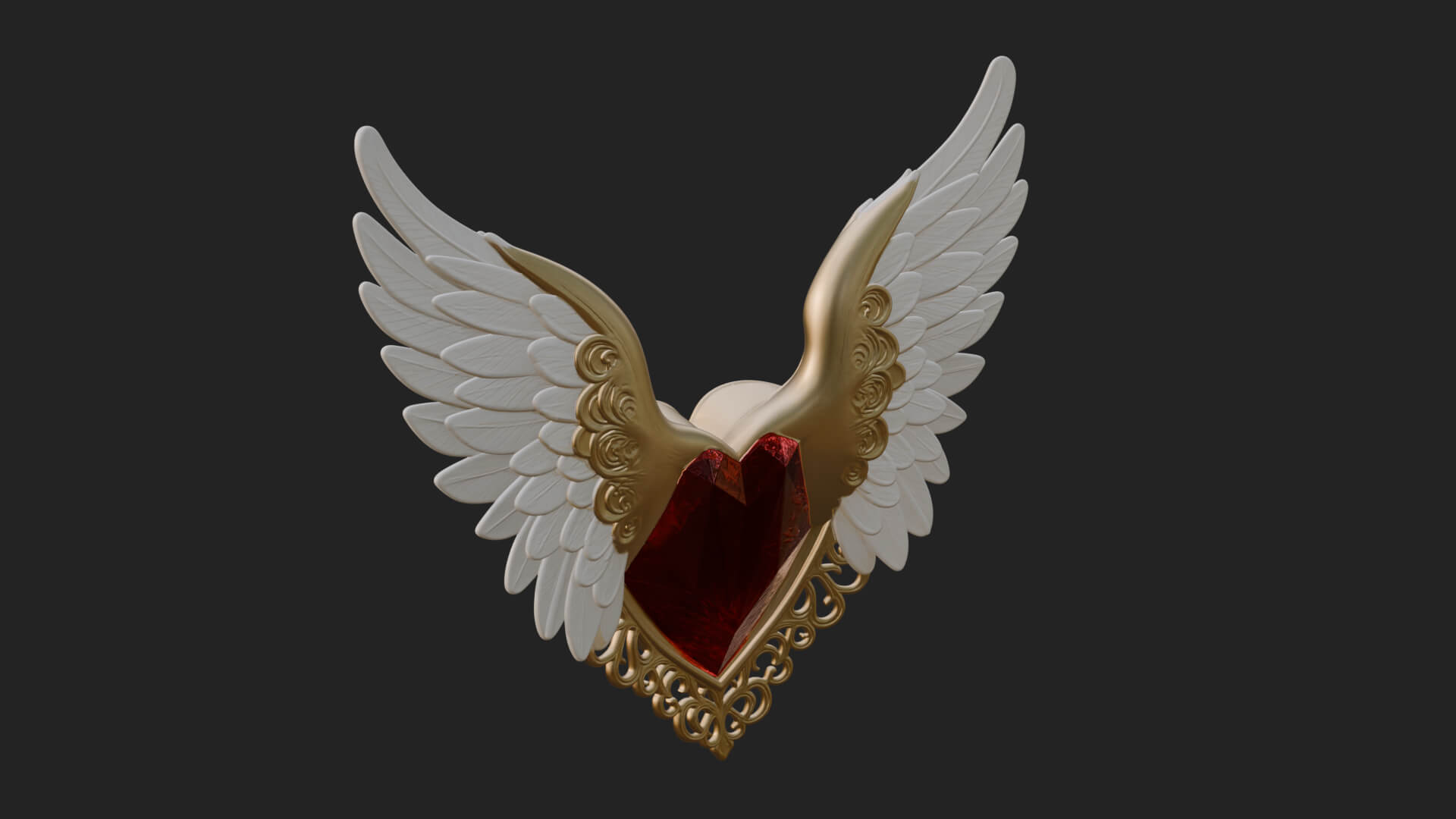Winged Ruby Heart Ornament Design 2 3D Print Model 3D Model