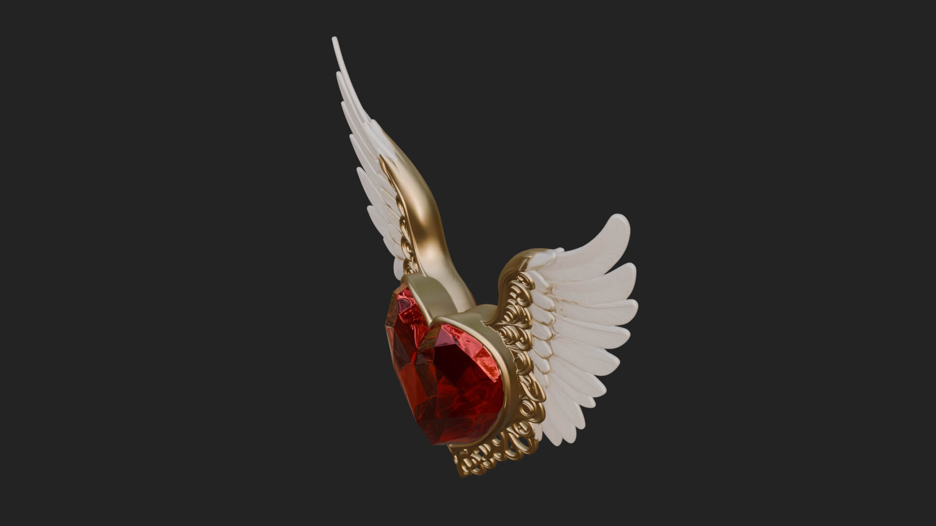 Winged Ruby Heart Ornament Design 2 3D Print Model 3D Model