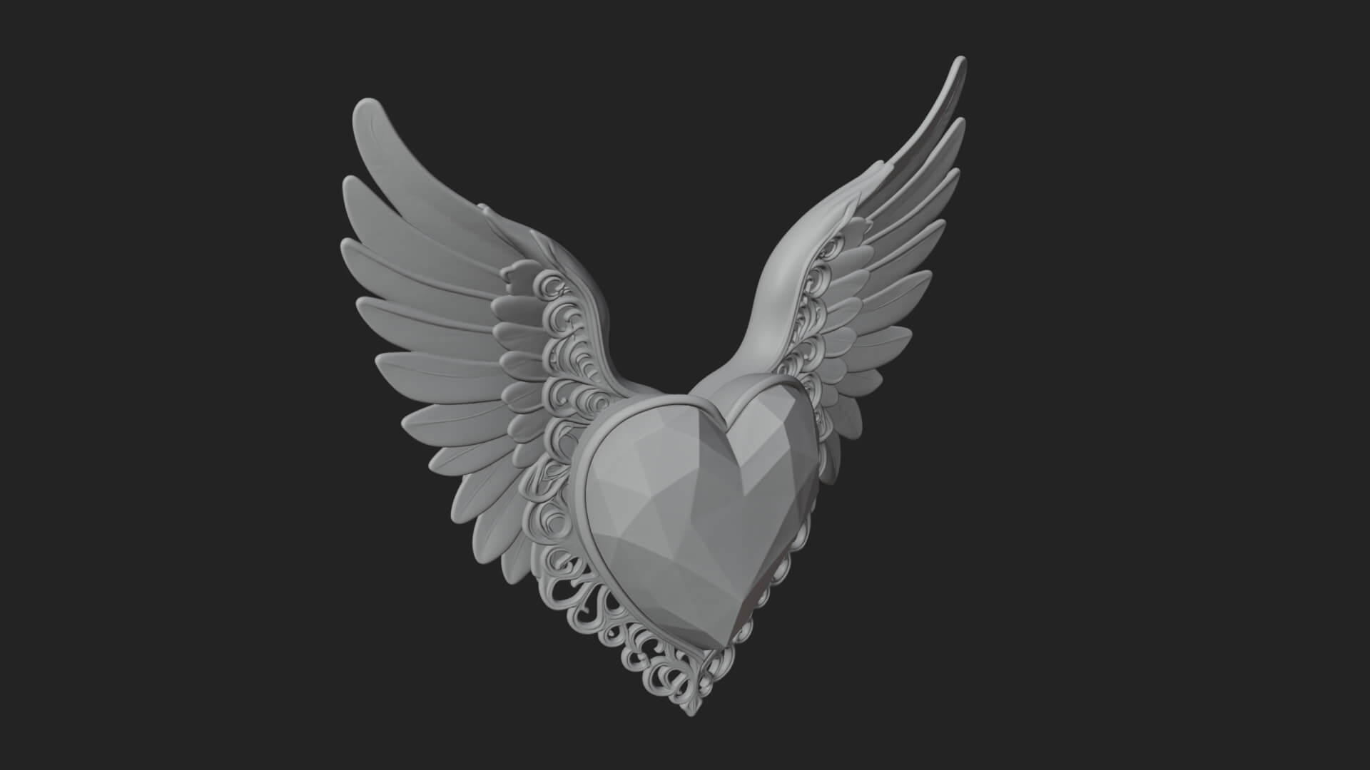 Winged Ruby Heart Ornament Design 2 3D Print Model 3D Model