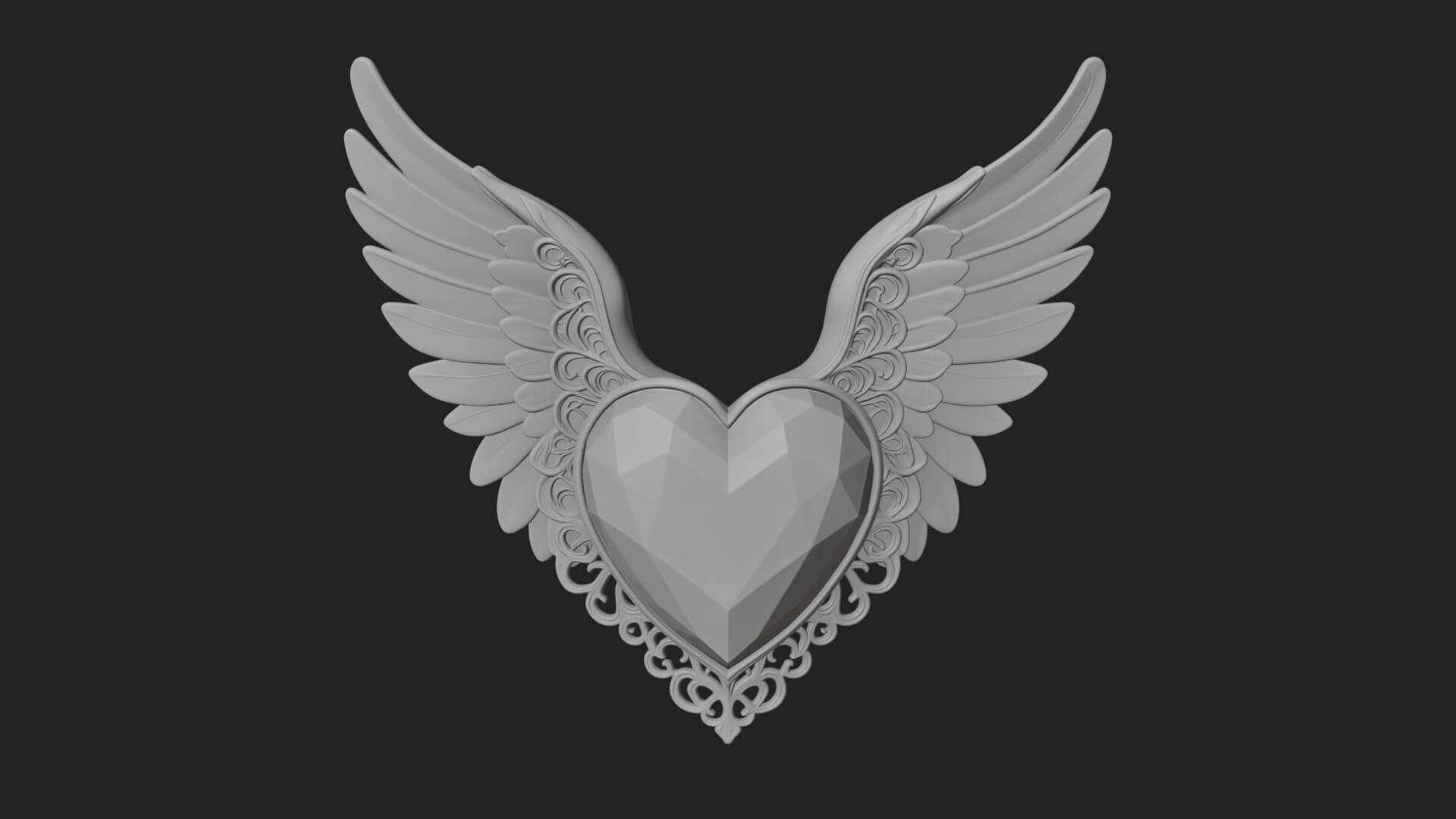 Winged Ruby Heart Ornament Design 2 3D Print Model 3D Model