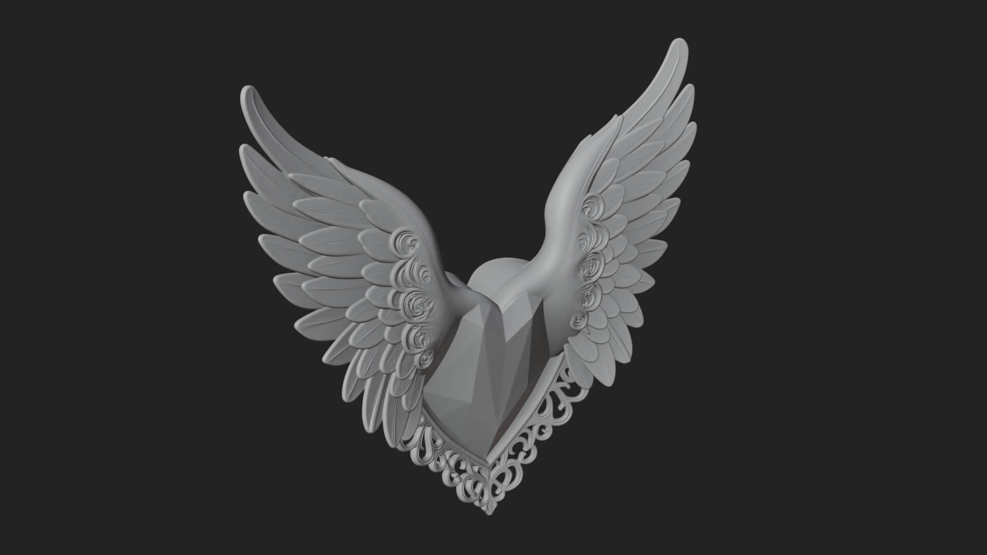 Winged Ruby Heart Ornament Design 2 3D Print Model 3D Model