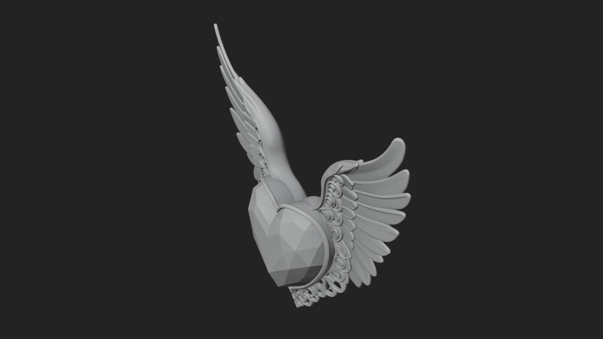 Winged Ruby Heart Ornament Design 2 3D Print Model 3D Model