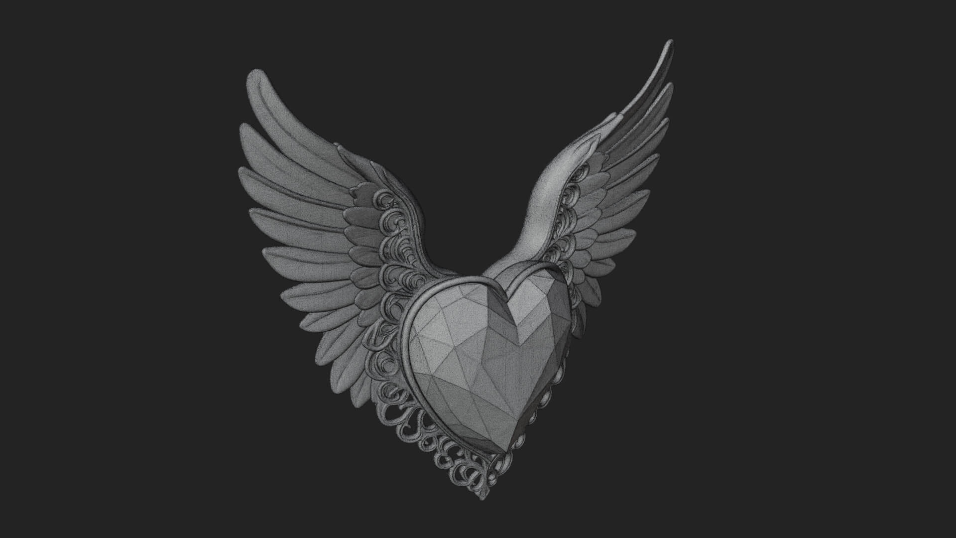 Winged Ruby Heart Ornament Design 2 3D Print Model 3D Model