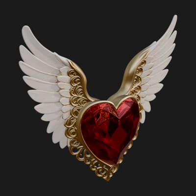 Winged Ruby Heart Ornament Design 2 3D Print Model