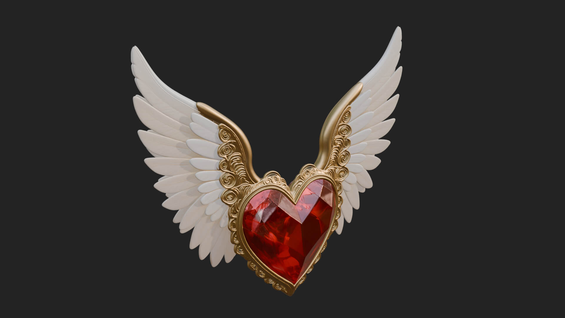 Winged Ruby Heart Ornament Design 3 3D Print Model 3D Model