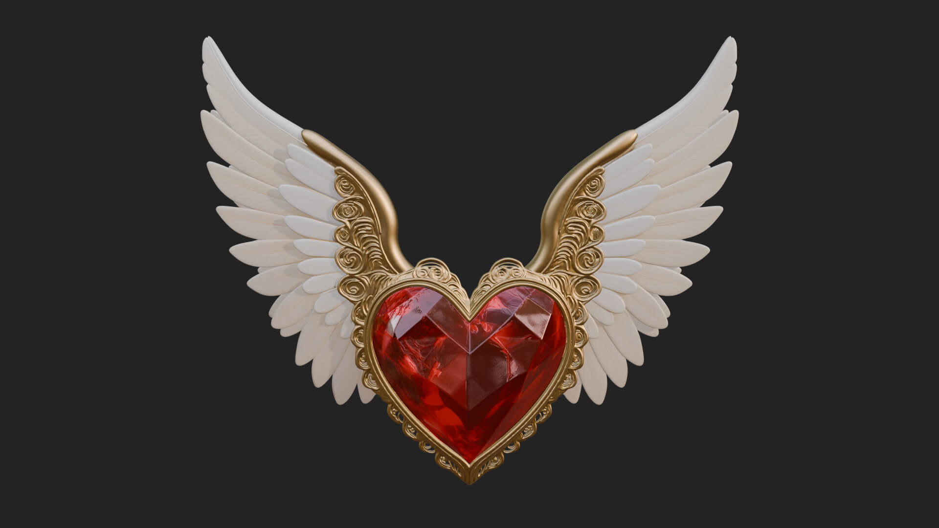 Winged Ruby Heart Ornament Design 3 3D Print Model 3D Model