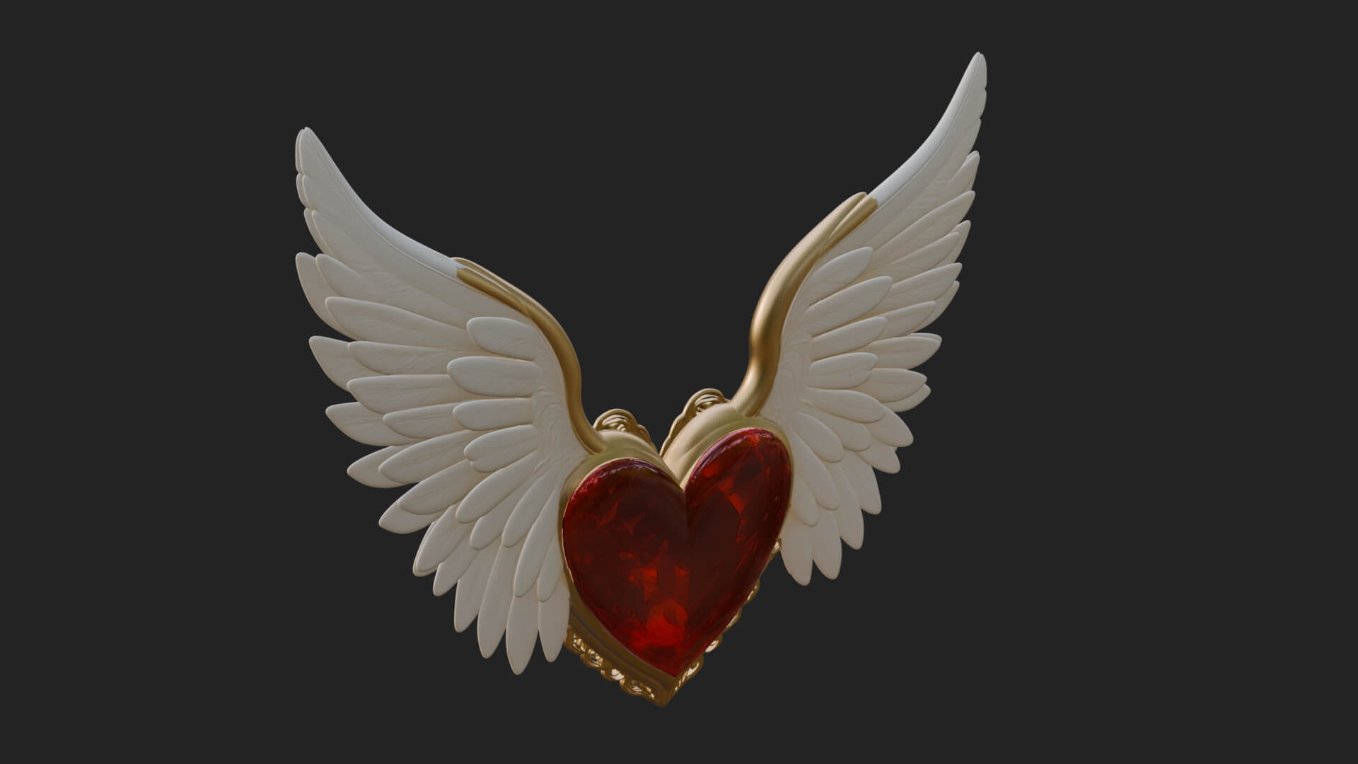Winged Ruby Heart Ornament Design 3 3D Print Model 3D Model