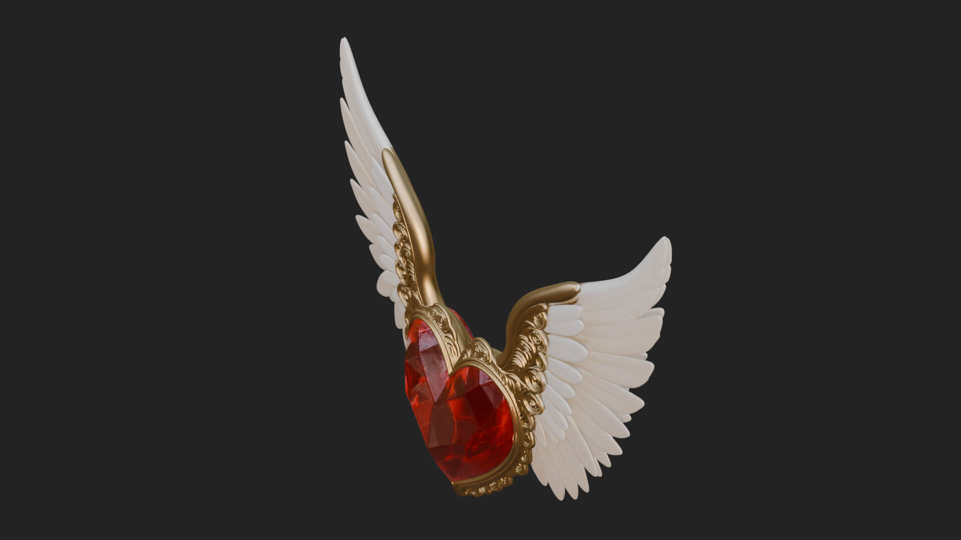Winged Ruby Heart Ornament Design 3 3D Print Model 3D Model