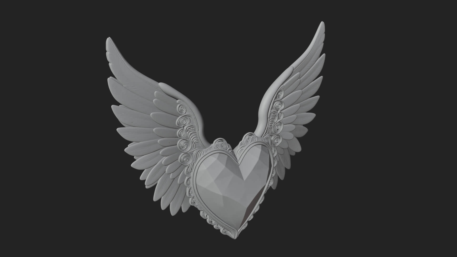 Winged Ruby Heart Ornament Design 3 3D Print Model 3D Model