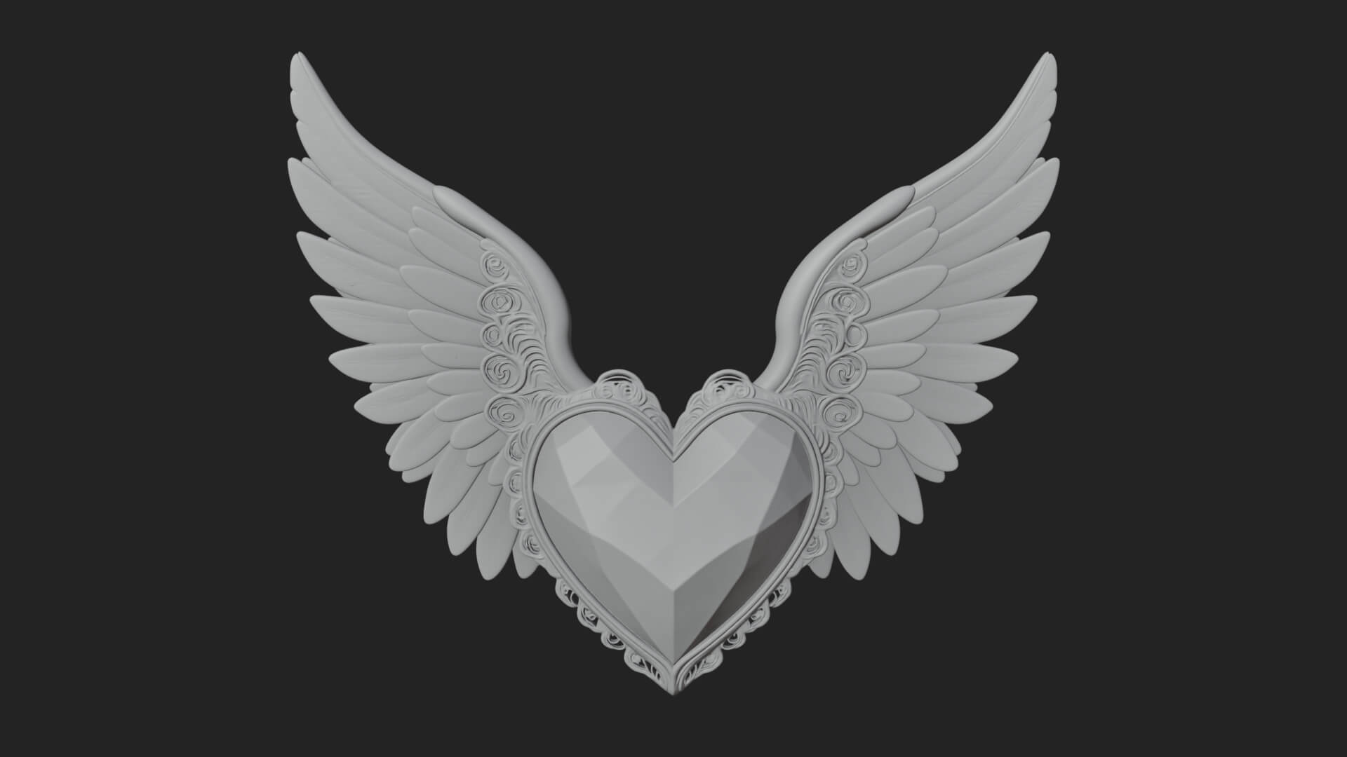 Winged Ruby Heart Ornament Design 3 3D Print Model 3D Model