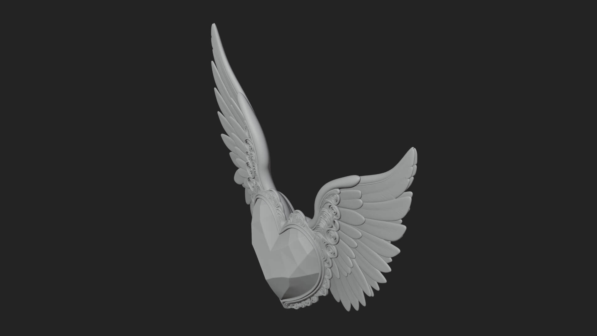 Winged Ruby Heart Ornament Design 3 3D Print Model 3D Model