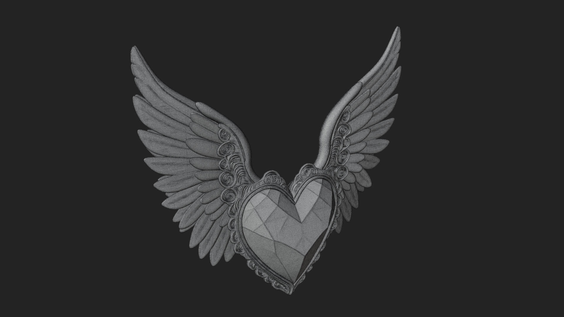 Winged Ruby Heart Ornament Design 3 3D Print Model 3D Model