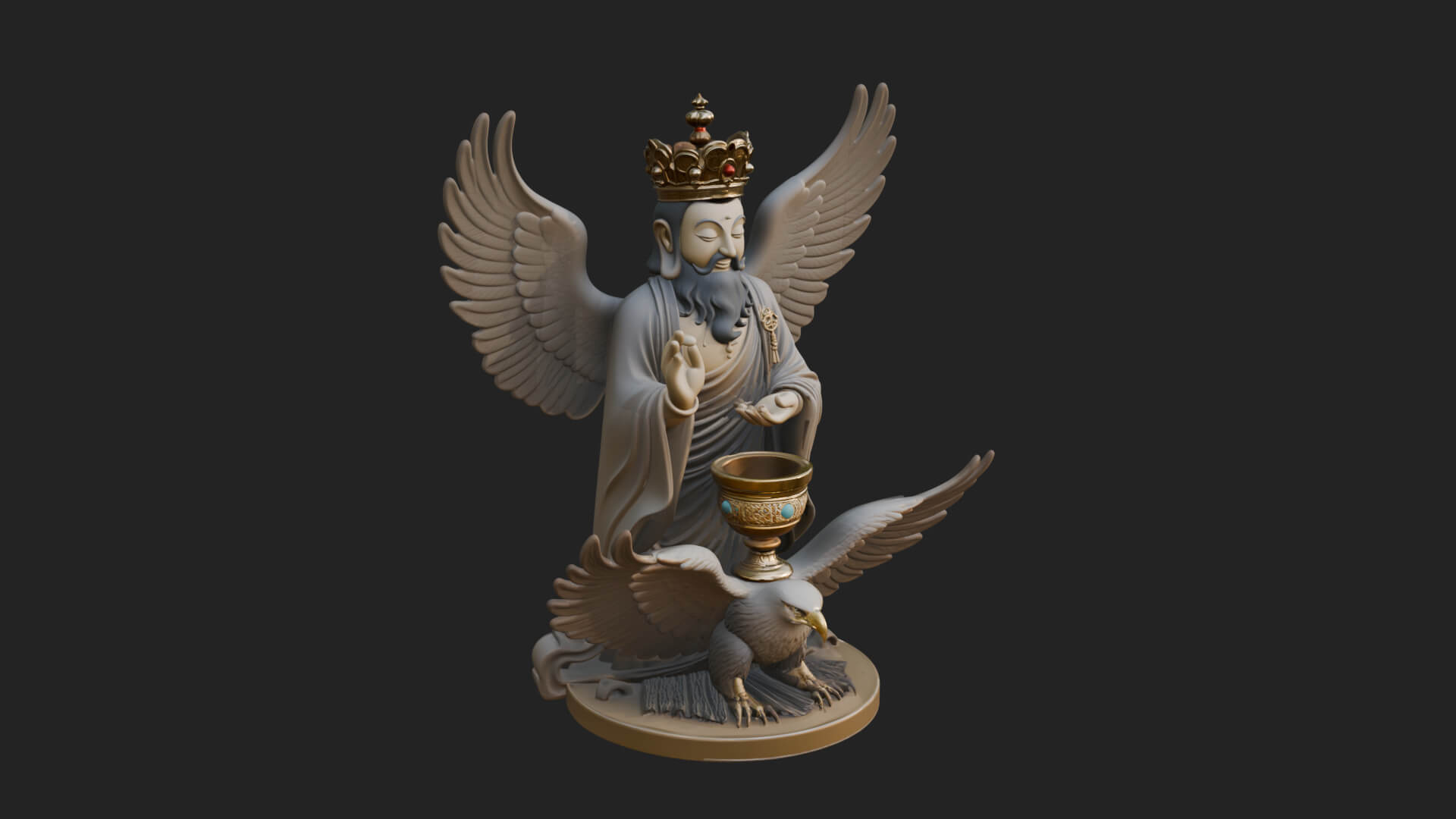 Winged Saint with Chalice Statue Design 1 3D Print Model 3D Model