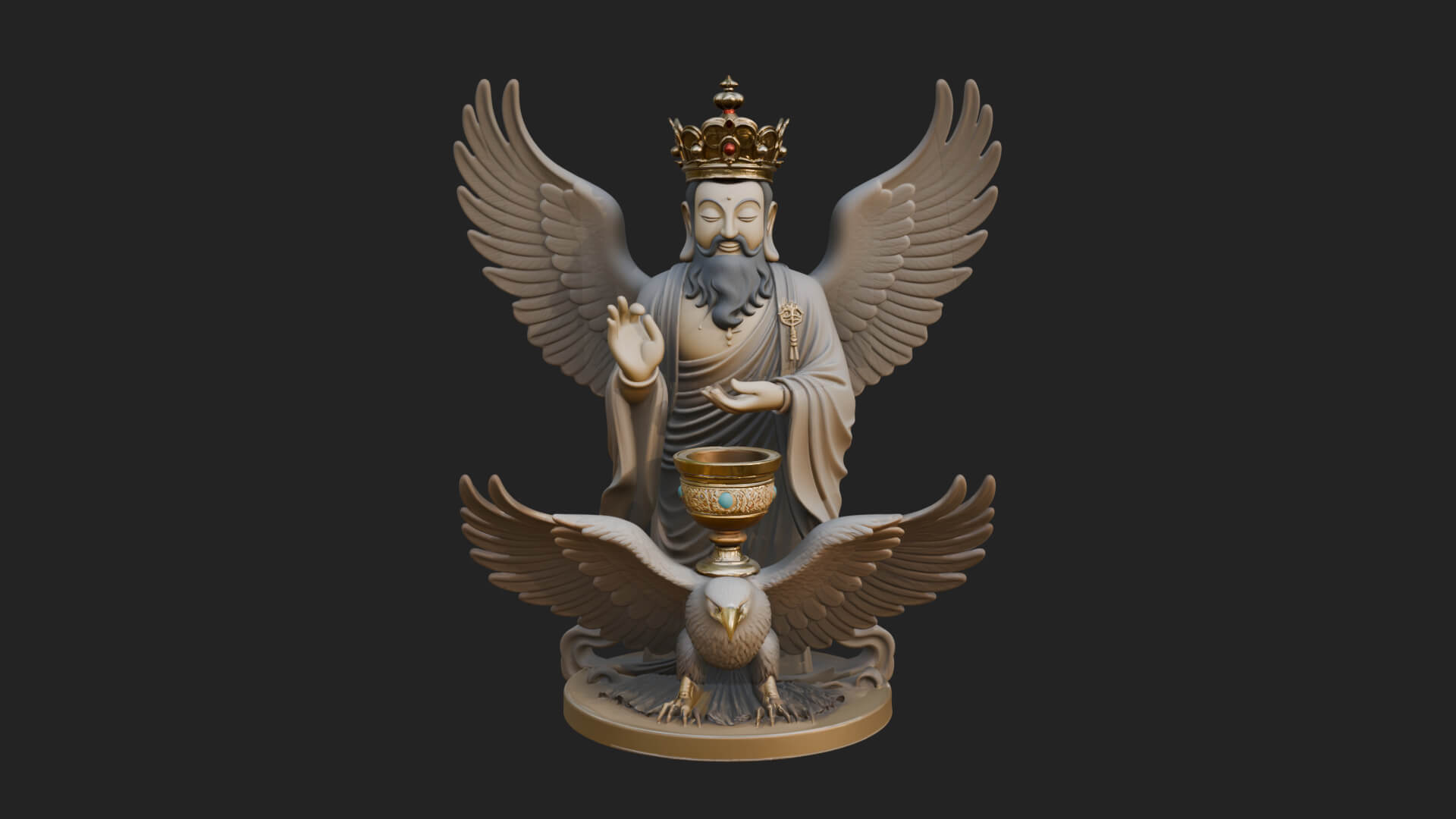 Winged Saint with Chalice Statue Design 1 3D Print Model 3D Model